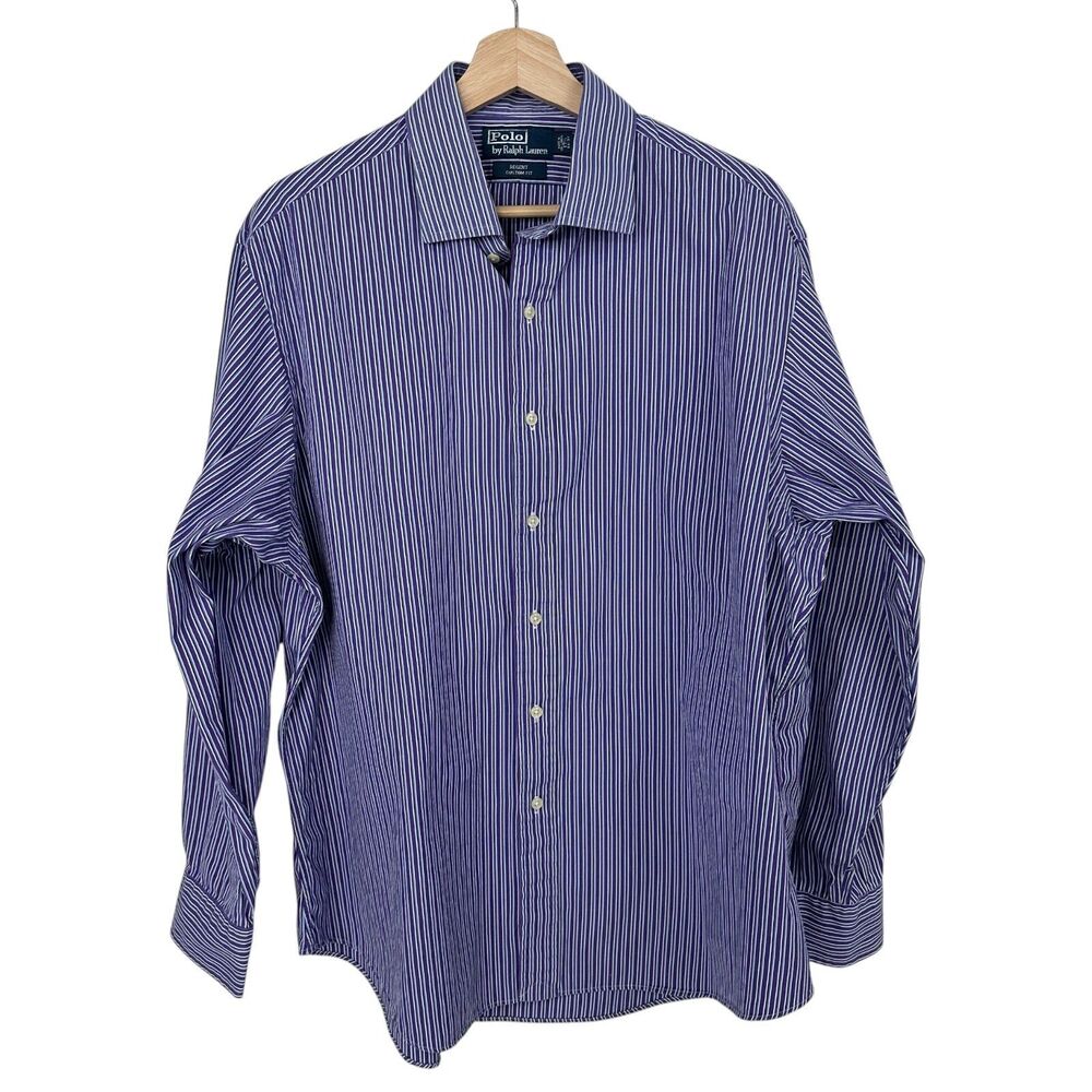 Polo Ralph Lauren Regent Shirt 17.5 x 34/ 35 Custom Fit Purple Striped Mens
